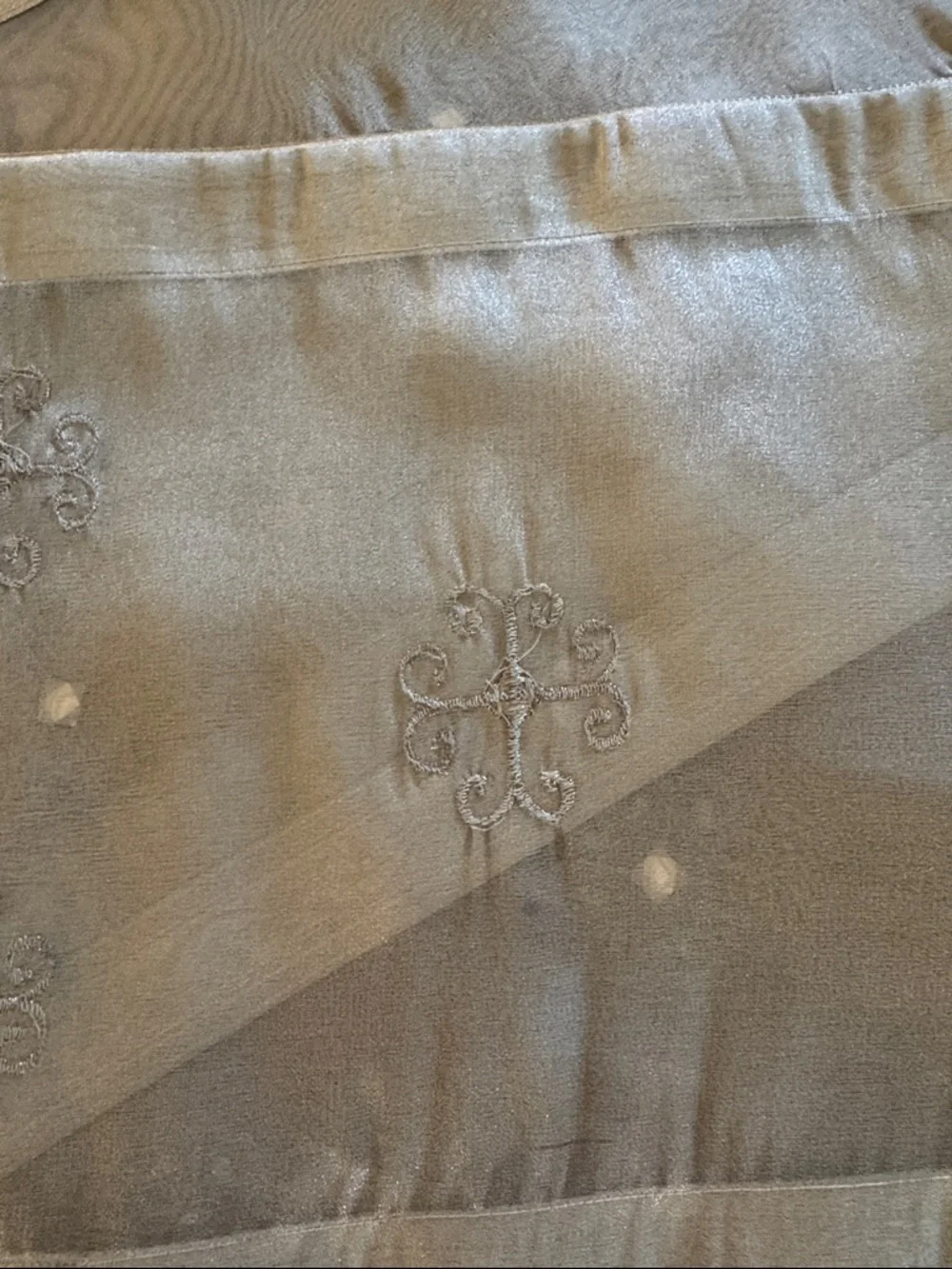 Silver Embroidered Table Runner with Tassels and Three Table Topper Set of 4